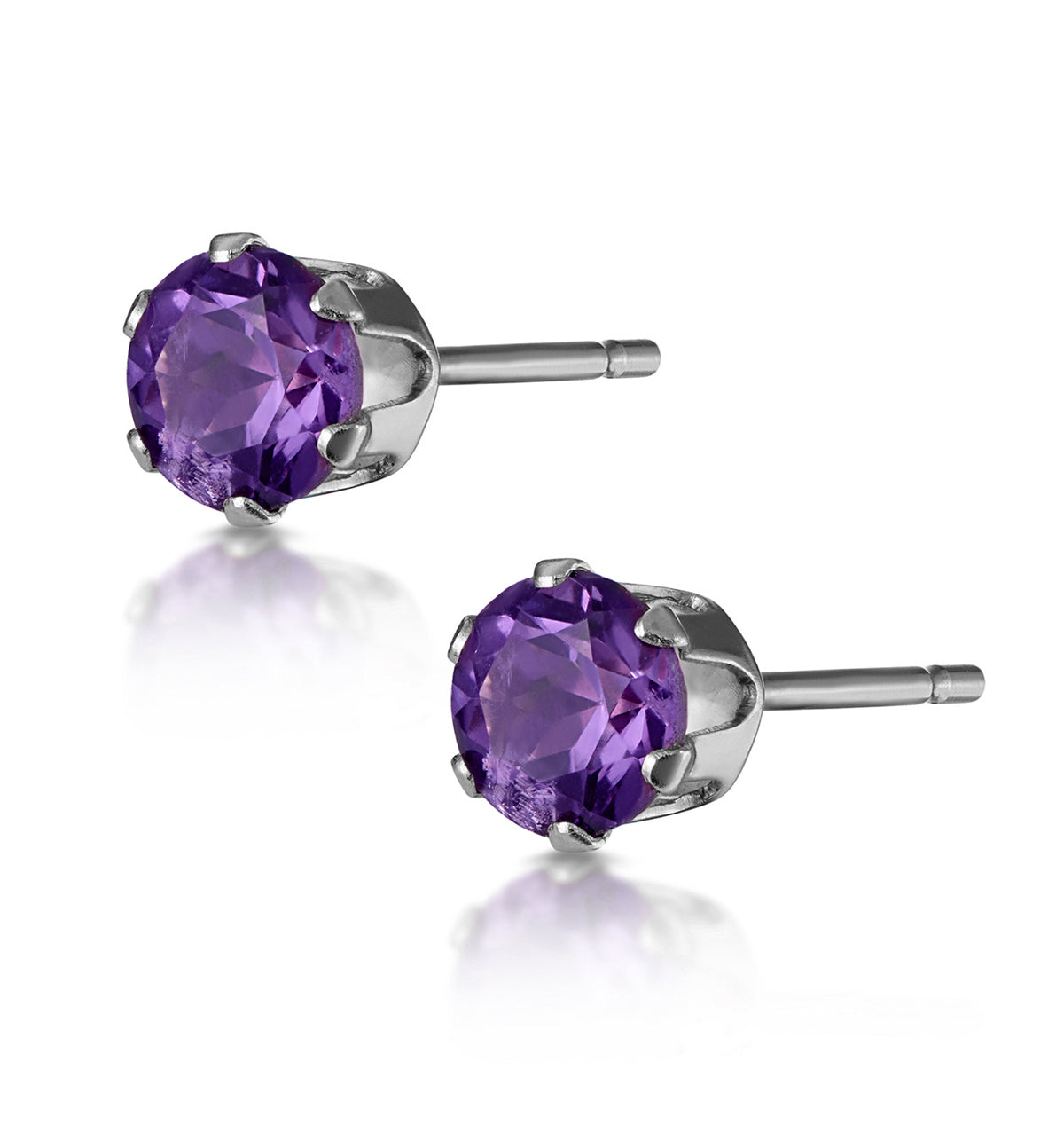 Amethyst 4mm 9K White Gold Stud Earrings